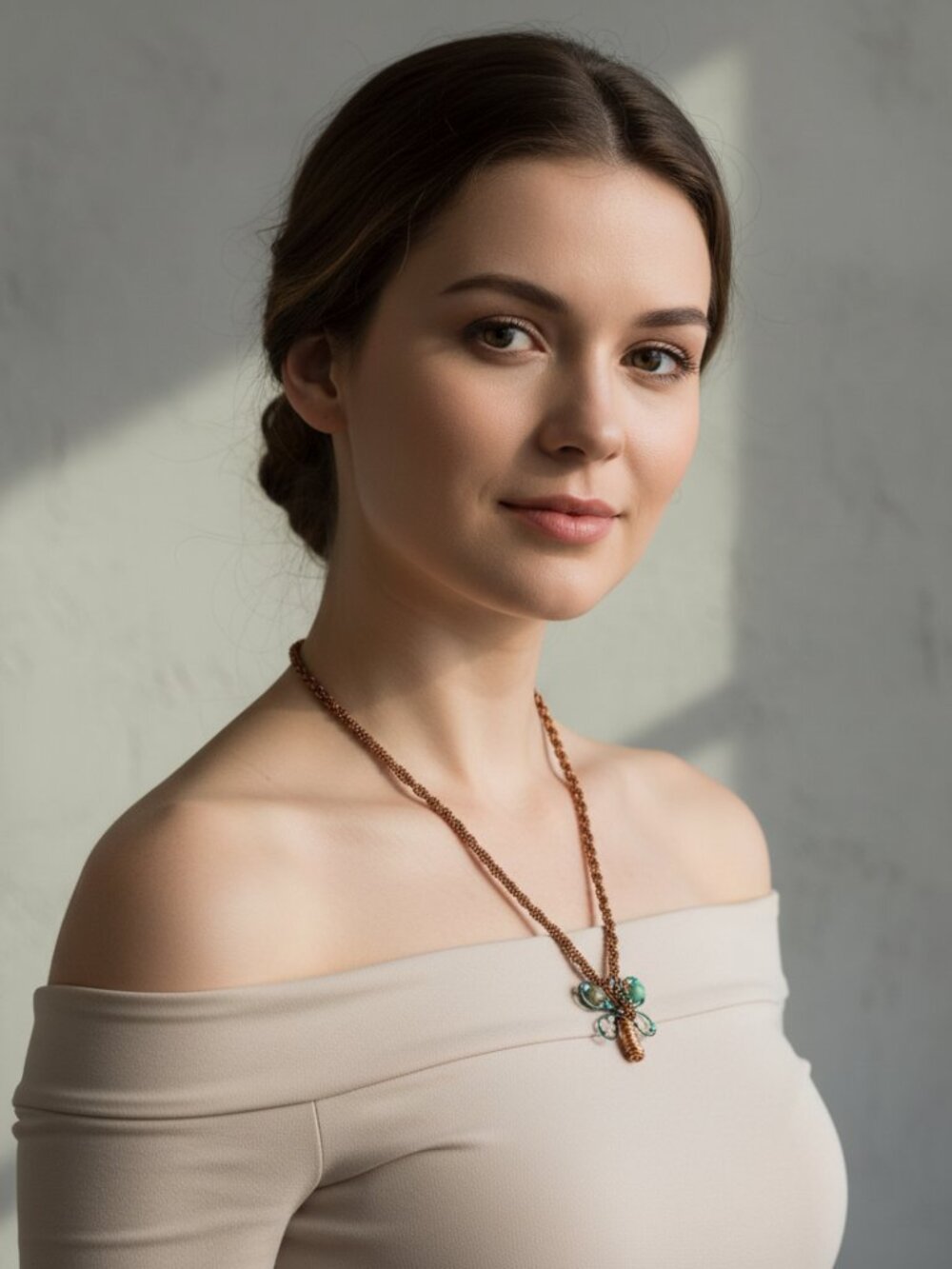 Beaded Copper Dragonfly Pendant Necklace Jace‎ Stones Boho Eclectic Indie Artsy